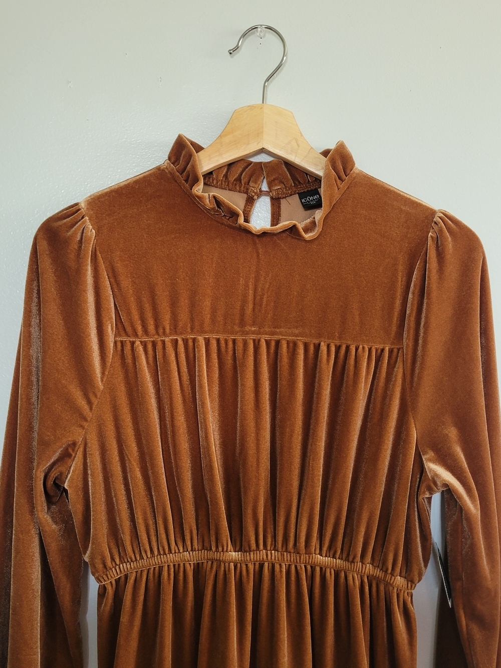 NWT Icone By Simons Velvet Tiered Midi Dress Ruffle Sz P/S Brown Boho Fall - Picture 4 of 14